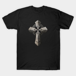 Rough Stone Gothic Cross with Tribal Inlays T-Shirt